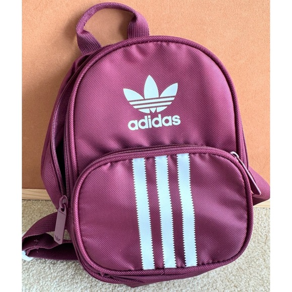 Mini Backpack Maroon Burgundy Adidas Streetwear Trefoil 3-Stripe Small Bag - Picture 3 of 5